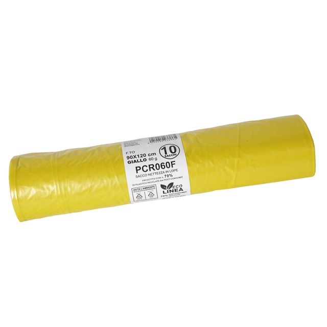 10 sacchi rifiuti PCR 120L 90x120cm 60gr giallo Bio Extrusion