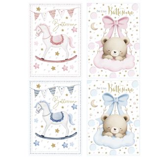 Biglietto Battesimo con glitter fantasie assortite Rex Sadoch