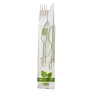 Bis coltello e forchetta - CPLA - con tovagliolo - bianco - Leone - conf. 250 p…