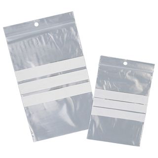 Sacchetti zip - con bande scrivibili e foro - 15 x 22 cm - 50 micron - LDPE - V…