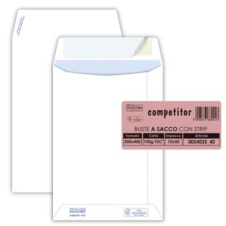 Busta a sacco Competitor FSC - strip adesivo - 30 x 40 cm - 80 gr - bianco - Pi…