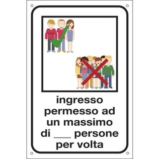 Cartello alluminio - ''Ingresso permesso ad un max di... persone'' - 12x18 cm -…