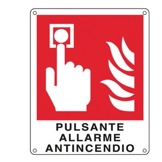 Cartello segnalatore - 12x14,5 cm - PULSANTE ALLARME ANTINCENDIO - alluminio - …