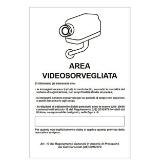 Cartello segnalatore - 20x30 cm - AREA VIDEOSORVEGLIATA CON REGISTRAZIONE - all…